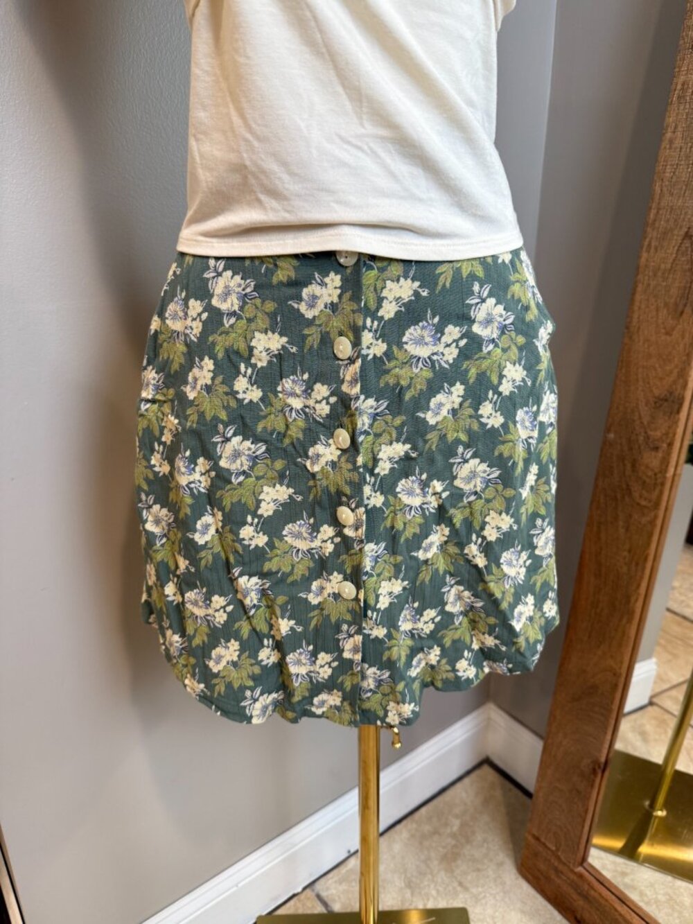 Vintage Gap Floral Button Front Mini Skirt Gray Yellow Size 2